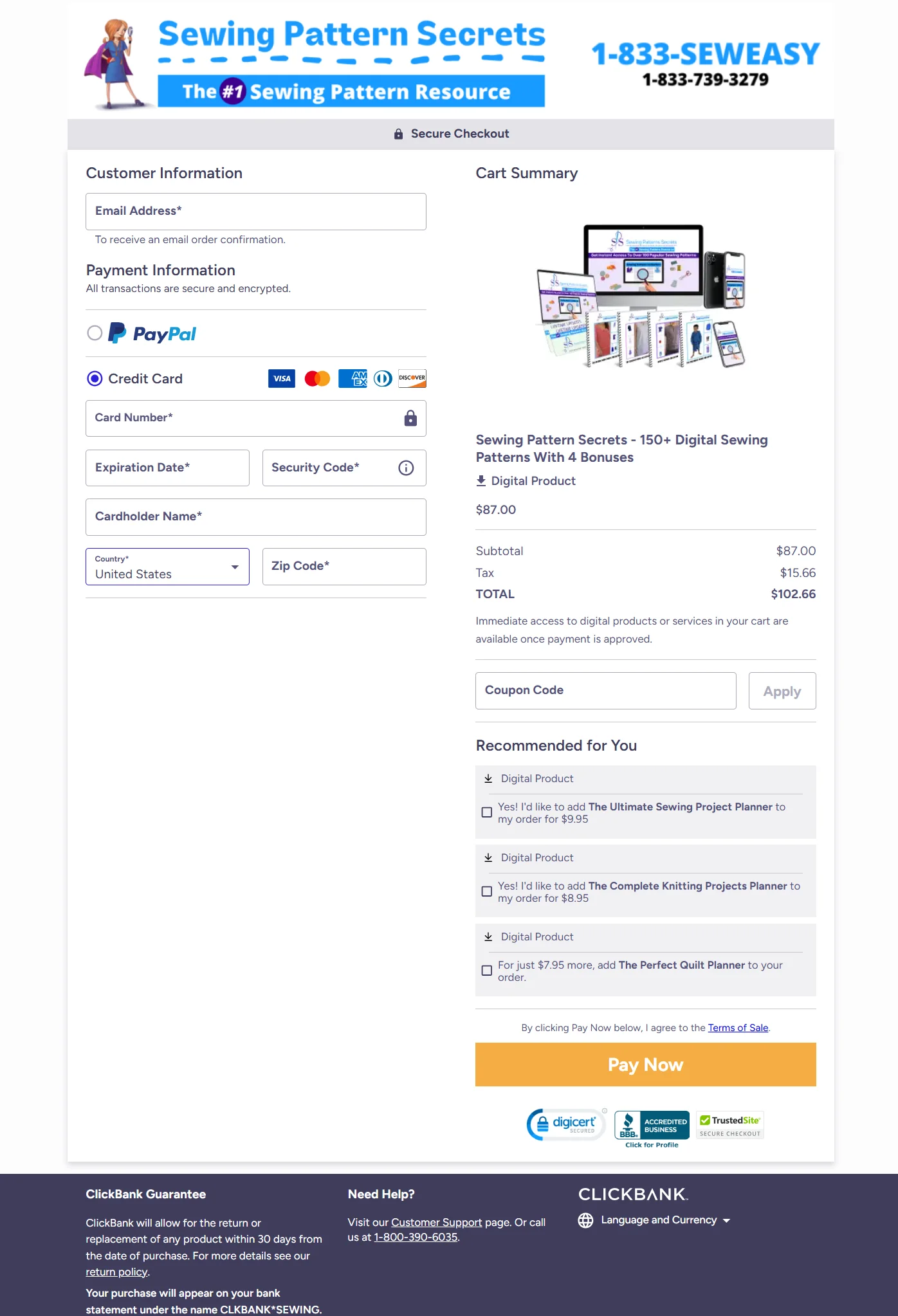 Sewing Pattern Secrets order page